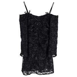 Ganni Mini Off-Shoulder Tüllkleid aus schwarzem Polyester