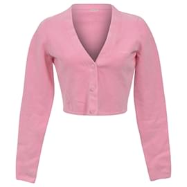 Kurzer Cardigan aus rosa Merinowolle mit geprägtem Logo von Alexander Wang.T