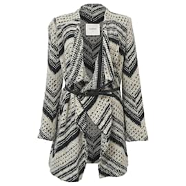 Ba&Sh Ilda offener Strick-Cardigan mit Gürtel aus schwarzem und weißem Polyester