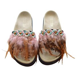 Sandalias Inuikii Ethnic con Plumas Rosa y Marrón Talla 39