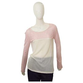 Autre Marque Maglione in cashmere a righe bianco e rosa Lutz & Patmos Taglia L