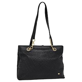 BALLY Tote Bag Leder Schwarz Gold Auth ep5456