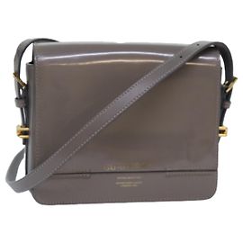 Borsa a spalla BURBERRY in pelle verniciata grigia oro Auth bs17639