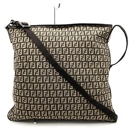 Borsa a spalla in tela marrone Fendi