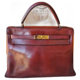 Borsa Hermès Kelly 32 Vintage 1965 Rossa / Marrone autentica