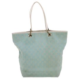 Borsa Tote GG Canvas Gucci azzurro chiaro bianco Auth 50181