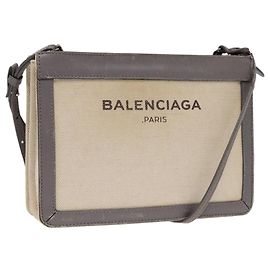Borsa a spalla BALENCIAGA in tela grigia beige argento 390641 Auth ep5489