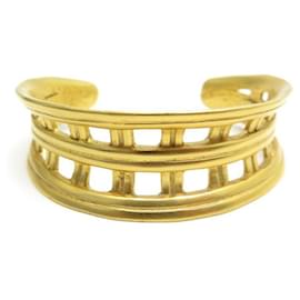 NUEVO BRAZALETE VINTAGE CHANEL MANCHETTE 1995 EN METAL DORADO LOGO CC