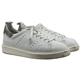 Sneakers Golden Goose Deluxe Brand Starter pelle bianca e glitter argento