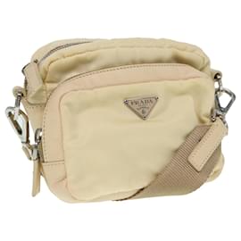 Pochette Prada Nylon Beige Argento Auth ki4892