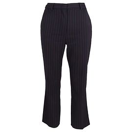 Pantalones rectos de tiro alto a rayas Max Mara en lana azul marino