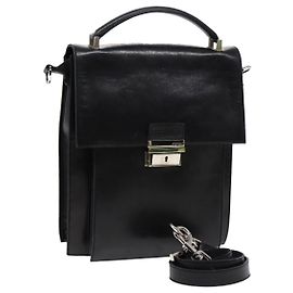 Bolso de mano FENDI de cuero 2 vías negro plateado auténtico ar12462