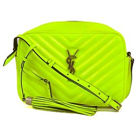 SAINT LAURENT - Borsa a spalla Lou Saint Laurent in pelle verniciata gialla fluorescente