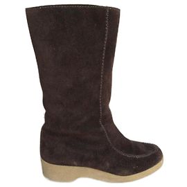 Autre Marque Botas de piel marrón oscuro forradas de shearling