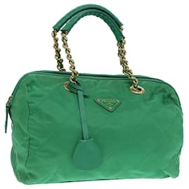 PRADA Borsa a Mano Nylon Verde Oro Auth 86987
