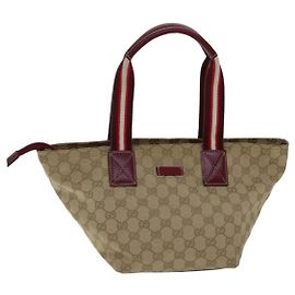 Borsa a Spalla GUCCI GG Canvas Sherry Line Beige Rosso Auth ki4899