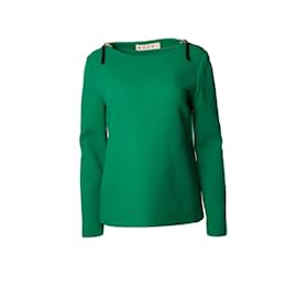 Marni, top in lana verde con cerniere