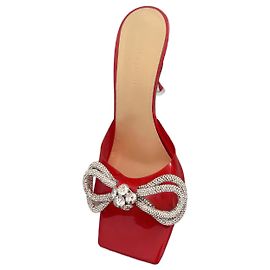 Sandali Mach & Mach in pelle rossa con fiocco Swarovski
