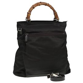 GUCCI Bamboo Handtasche Nylon 2way Khaki Auth ac3260
