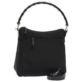 Borsa a mano GUCCI in nylon 2 vie nera argento 000 0509 Auth ep5500