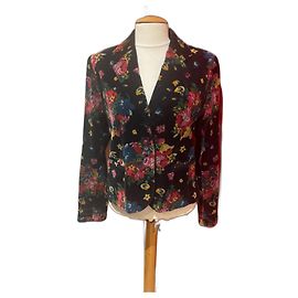 Kenzo Samtjacke Schwarz mit bunten Blumen