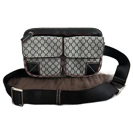 Céline Monogramm Gürteltasche Leder und Canvas Schwarz Grau