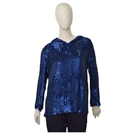 P.A.R.O.S.H. Pailletten-Bluse in Blau mit Kapuze - Parosh