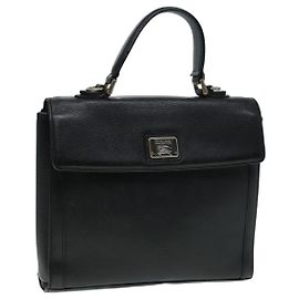 Autre Marque Burberrys Handtasche aus schwarzem Leder mit Silber authentisch ti2033