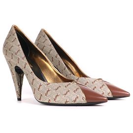 SAINT LAURENT - Décolleté Saint Laurent in tela monogrammata marrone (Taglia 40)