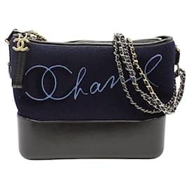 Chanel Paris-Hamburg bestickte Gabrielle Umhängetasche aus blauer Wolle