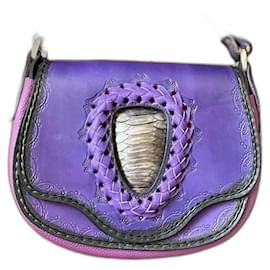 Borsa artigianale in pelle viola e arancione con pelle esotica - Autre Marque