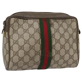 GUCCI GG Supreme Web Sherry Line Clutch Bag PVC Beige Rot 89 01 012 Auth 90398