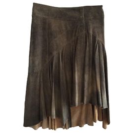 Gonna asimmetrica in pelle DKNY verde tie dye