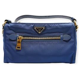 Borsa a spalla in nylon blu Prada