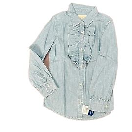 Ralph Lauren Chambray Bluse mit Rüschen hellblau Baumwolle