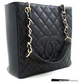 Bolso de compras CHANEL Caviar PST con cadena, negro acolchado