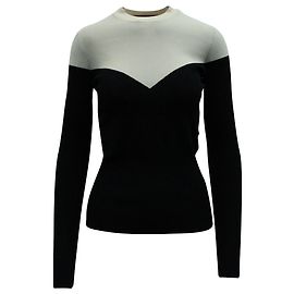 Paule Ka Bicolor Langarm-Stricktop aus schwarzer und beiger Viskose