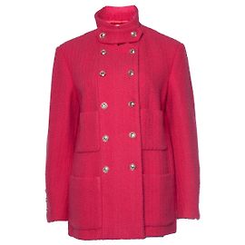 Blazer de tweed de lana rosa de Chanel con 4 bolsillos