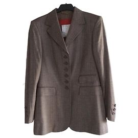 Rena Lange Tennis Gestreifter Blazer Hellbraun