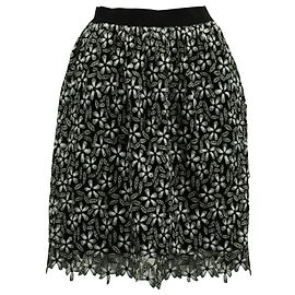 Self portrait Falda midi de guipur floral en negro y blanco de poliéster