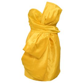  Moschino Couture Mini Bow Detail Dress in Yellow Satin