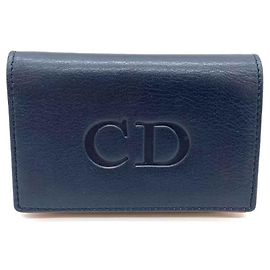 Dior Leather Card Case Navy Red