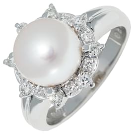 Autre Marque Bague en perle Pt900 avec diamant de 0,28 ct