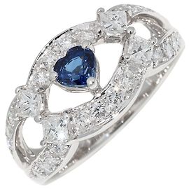 Autre Marque Herzring aus Pt900-Platin mit Saphir von 0,44 ct und Diamant von 0,85 ct, Größe 11