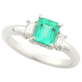 Autre Marque Anello in platino Pt900 con smeraldo da 1,06 ct e diamanti melee da 0,23 ct