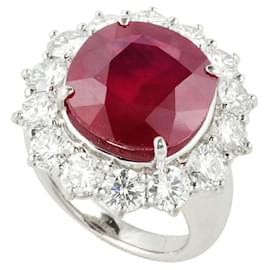 Platinum Pt900 Ruby Ring with Diamonds, Size 15 - Autre Marque