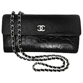 Portafoglio Chanel Camellia Nero in Pelle