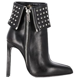 Stivaletti a risvolto con borchie Saint Laurent Paris in pelle nera