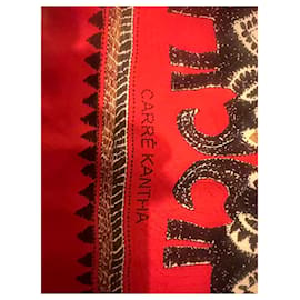 Sciarpa Hermès KANTHA Tigers in seta rossa