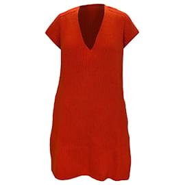 Vestido de lana naranja con escote en V de punto Hermès